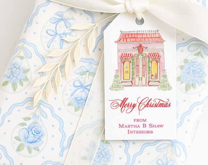 Watercolor Village Christmas Gift Tags, Personalized Holiday Cards
