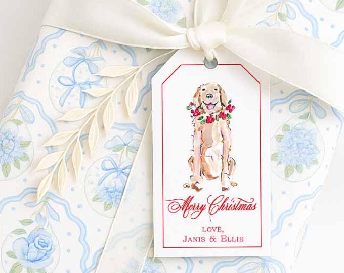 Personalized Dog Christmas Gift Tags, Watercolor Holiday Cards