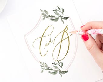monogram name logo - wedding logo - name logo - modern calligraphy logo - crest logo - freshmint paperie
