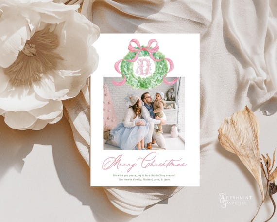 Chinoiserie Christmas Photo Cards, Gingham Holiday Cards