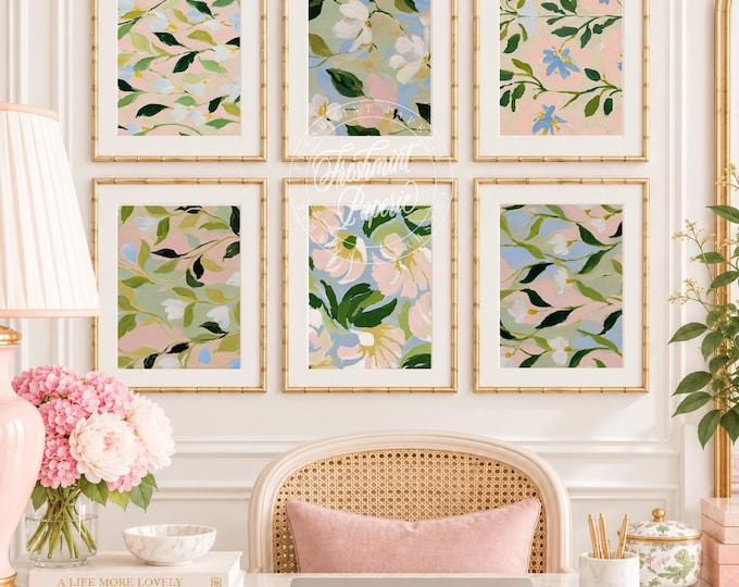 Floral Abstract art Prints, Floral Wall Art, Set of 6
