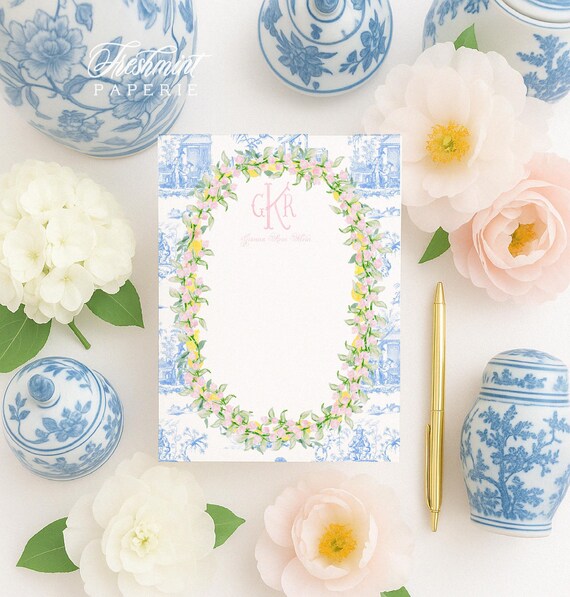 Custom Floral Monogram Notepad - 5x7