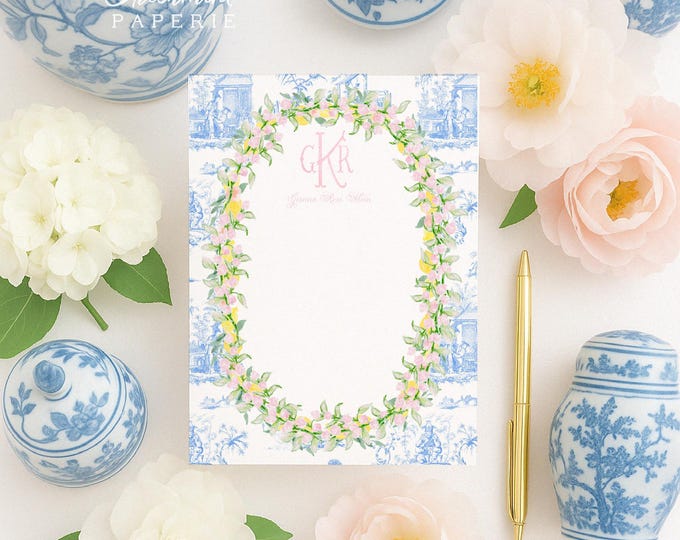 Custom Floral Monogram Notepad - 5x7