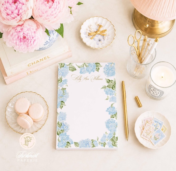 Hydrangea Floral Notepad, Watercolor Flowers, Custom Stationery (5x7)