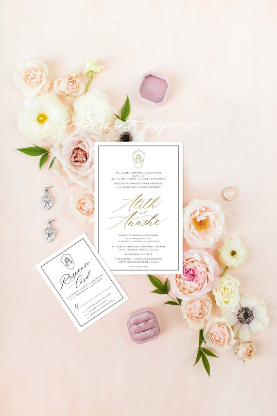 Classic Wedding Invitation | Wedding invitation | Calligraphy Wedding Invitation | White Gold Foil invitation | Gold Foil Wedding invitation