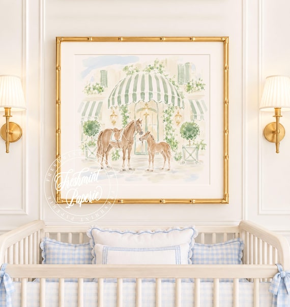Nursery Wall Art, Horses, Garden, Grandmillennial, Chinoiserie