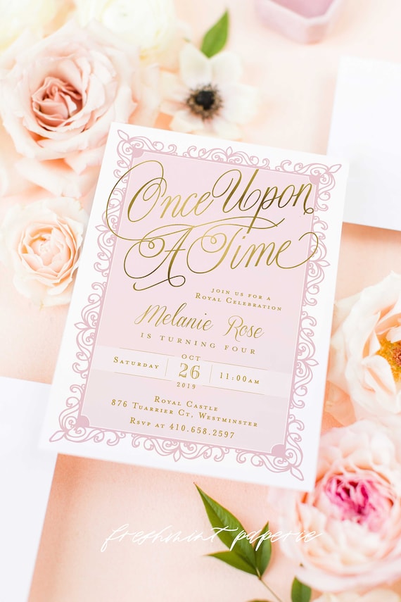 Princess Invitation Royal invitation birthday invite princess Party Girls birthday Once upon a time