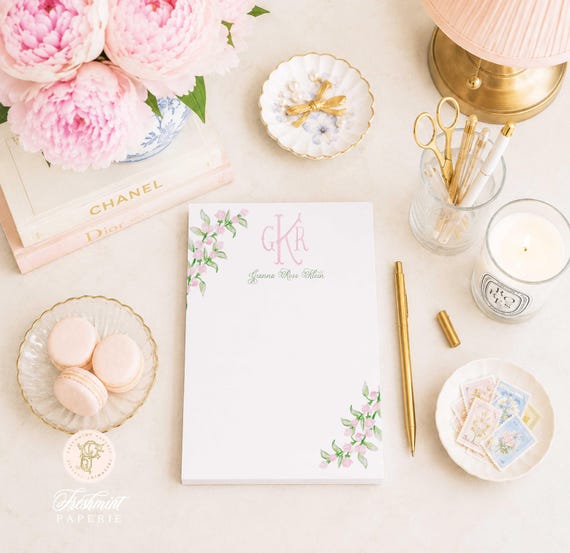 Custom Floral Monogram Notepad - 5x7