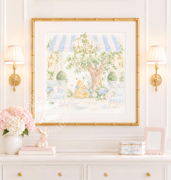 Nursery Wall Art, Honey Bear, Grandmillennial, Chinoiserie