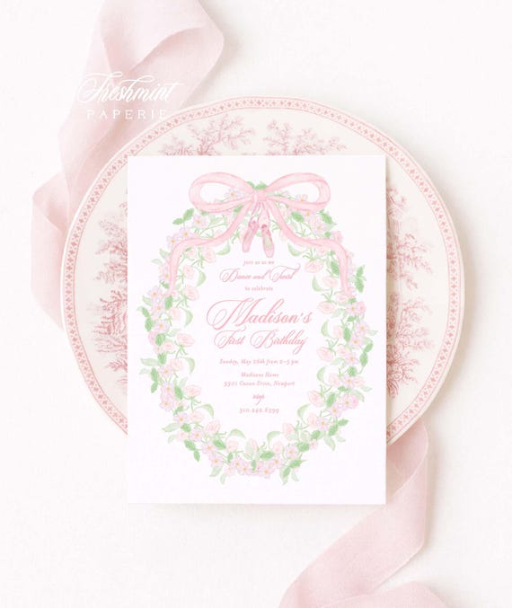 Ballerina Birthday Invitation, Pink Ribbon, Tutu, Ballet Party