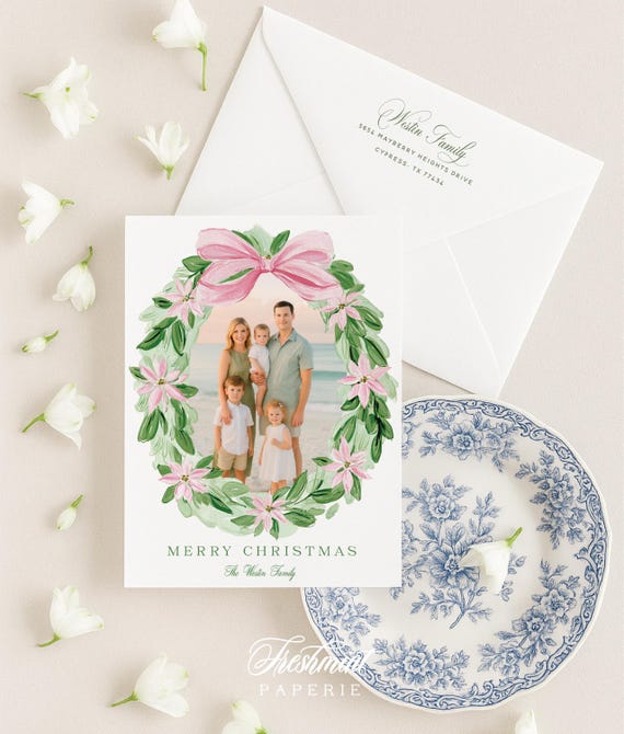 Watercolor Christmas Photo Cards: Wreath Holiday Card