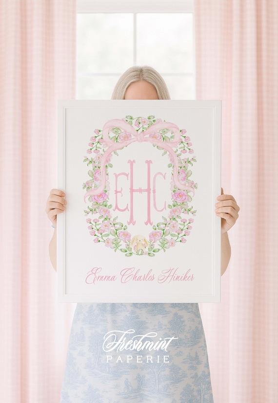 Watercolor monogram Floral nursery Wall Art, Nursery name print, Monogram Nursery, Custom nursery wall art, Whimsical floral nursery art