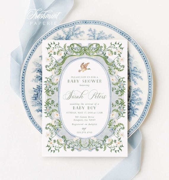 Mallard Duck invitation: Baby Shower, Monogram, Crest, Plaid, Gingham