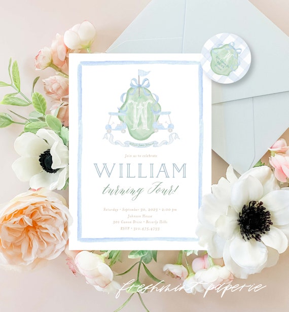 Golf invitation, Preppy Golf invitation,  Hole in One invitation, Golf Birthday invitation, Golfing Invitation, Gingham, Monogram