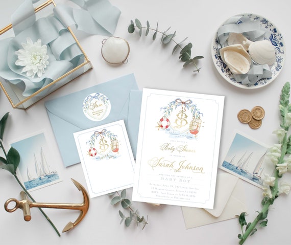 Nautical Baby Shower Invitation, Nautical invitation, Baby Shower invitation, Watercolor Baby Shower Invitation, Sail Boat Invitation