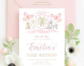 Aquarell Welpen Wappen Einladungen - Welpe Einladung - Welpe Geburtstagseinladung - Welpen Party - Welpenliebe - Hundeeinladung - Erster Tag