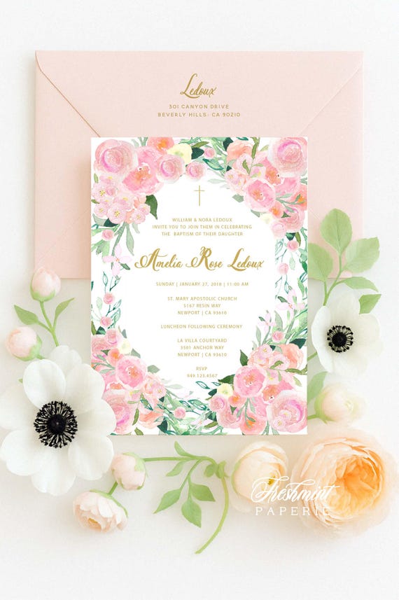 Baptism invitation - Christening invitation - Dedication invitation - Baptism - Christening - Dedication invite - Floral Baptism Invite -113
