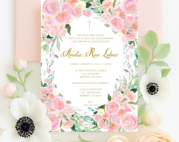 Baptism invitation - Christening invitation - Dedication invitation - Baptism - Christening - Dedication invite - Floral Baptism Invite -113