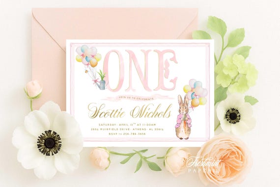 Pink Bunny invitation | Bunny Birthday Invitation | Easter Invitation | Easter Bunny Invite | BIG ONE bunny Invite