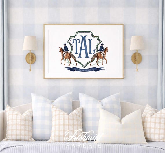 Horse Derby Nursery Wall Art, Custom Equestrian Print, Monogram