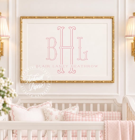 Monogram Nursery Wall Art: Custom Watercolor Name Print