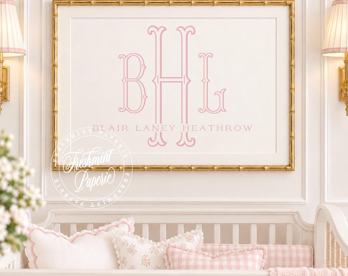 Monogram Nursery Wall Art: Custom Watercolor Name Print