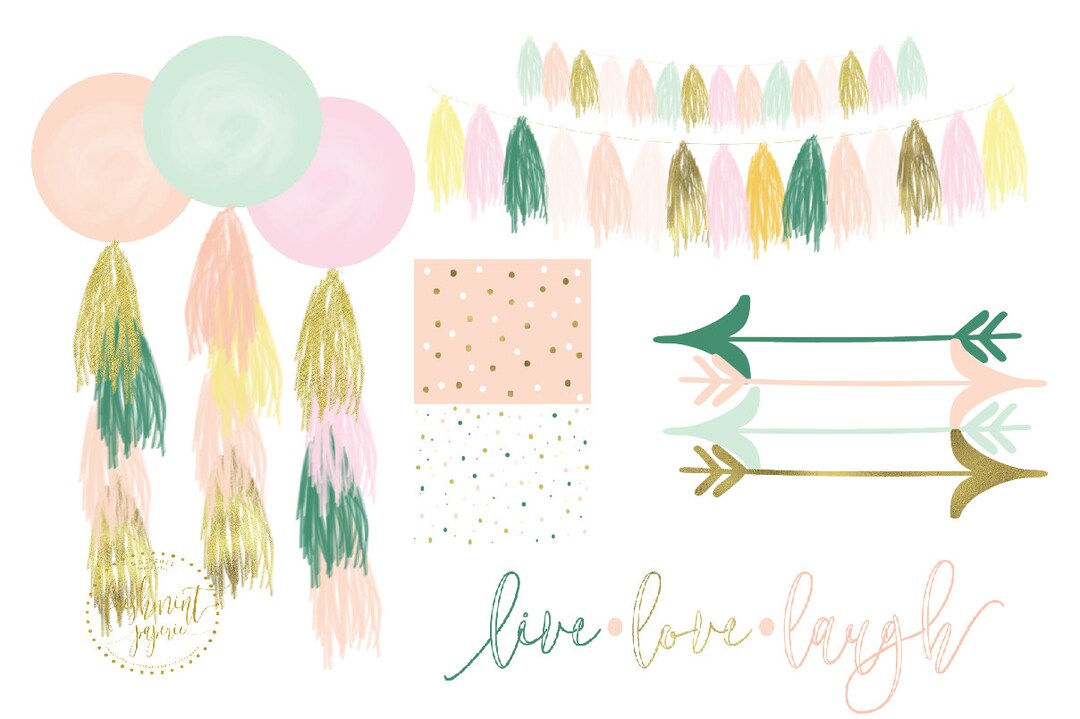 Watercolor Boho Tassels Clipart Watercolor Garland Clipart Etsy