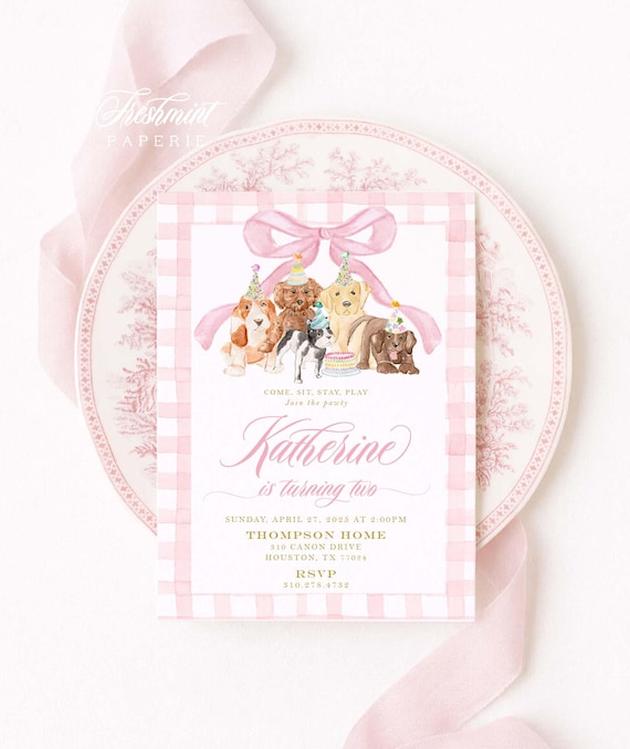 Watercolor Puppy Birthday Invitation: Dog Party, First Bday