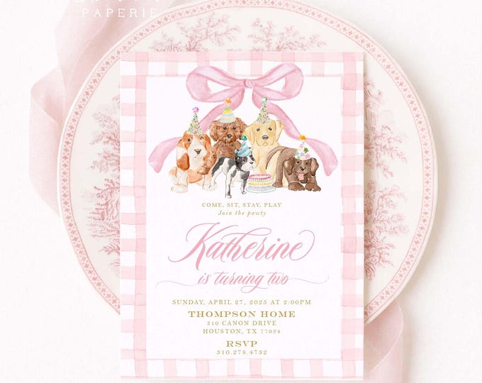 Watercolor Puppy Birthday Invitation: Dog Party, First Bday