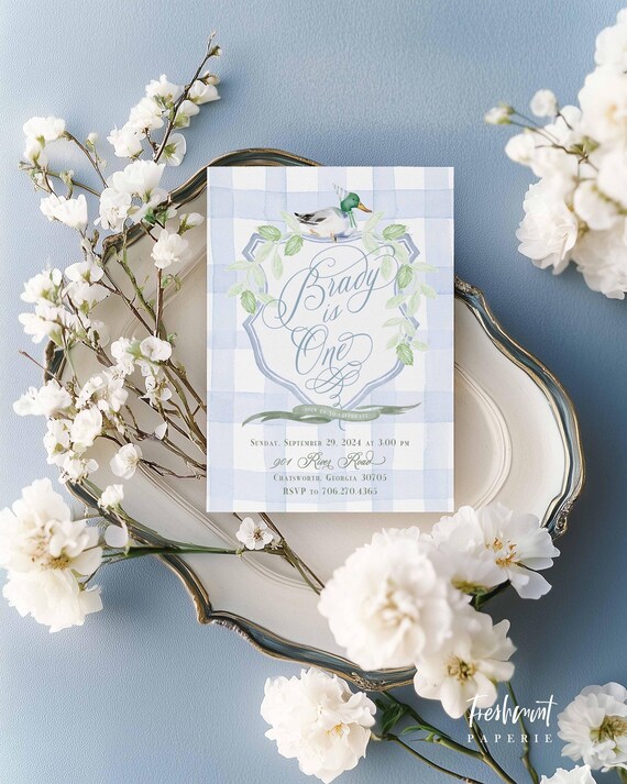 Mallard Duck invitation - Mallard invitation - Mallard birthday invitation - kids birthday invitation - Duck Farm Invitation - Gingham