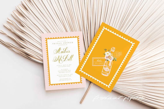 Champagne invitation - bridal shower invitation - pink & orange invitation - Champagne - Brunch Invitation - birthday invitation - champagne