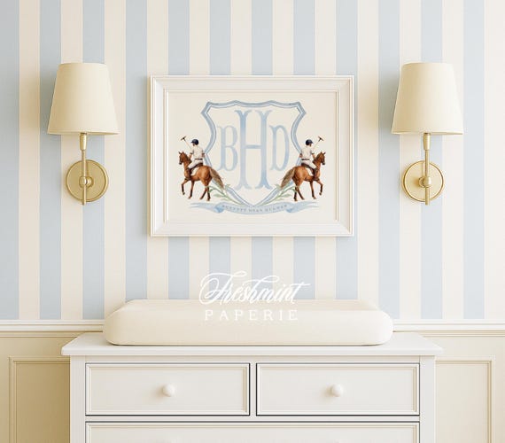 Polo Player Nursery Wall Art, Monogram, Crest, Horse