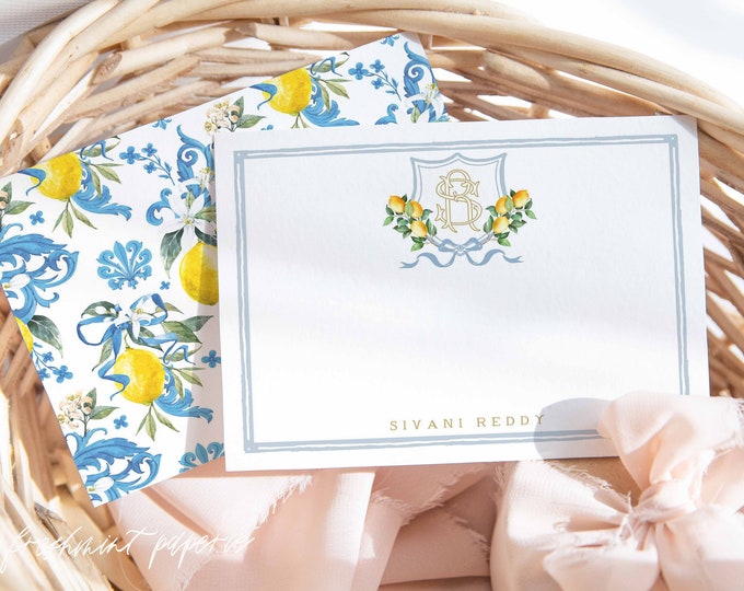 Personalized Stationery - Monogram Note Cards - Lemon Monogram Note Cards - Stationery Suite - Lemon Suite - set41
