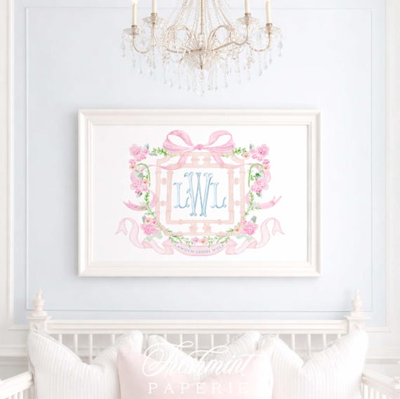 Watercolor monogram Floral nursery Wall Art, Nursery name print, Monogram Nursery, Custom nursery wall art, Whimsical floral nursery art