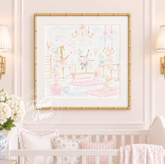 Nursery Wall Art, Bunny, Safari, Gymnastics, Whimsical, Grandmillennial, Chinoiserie