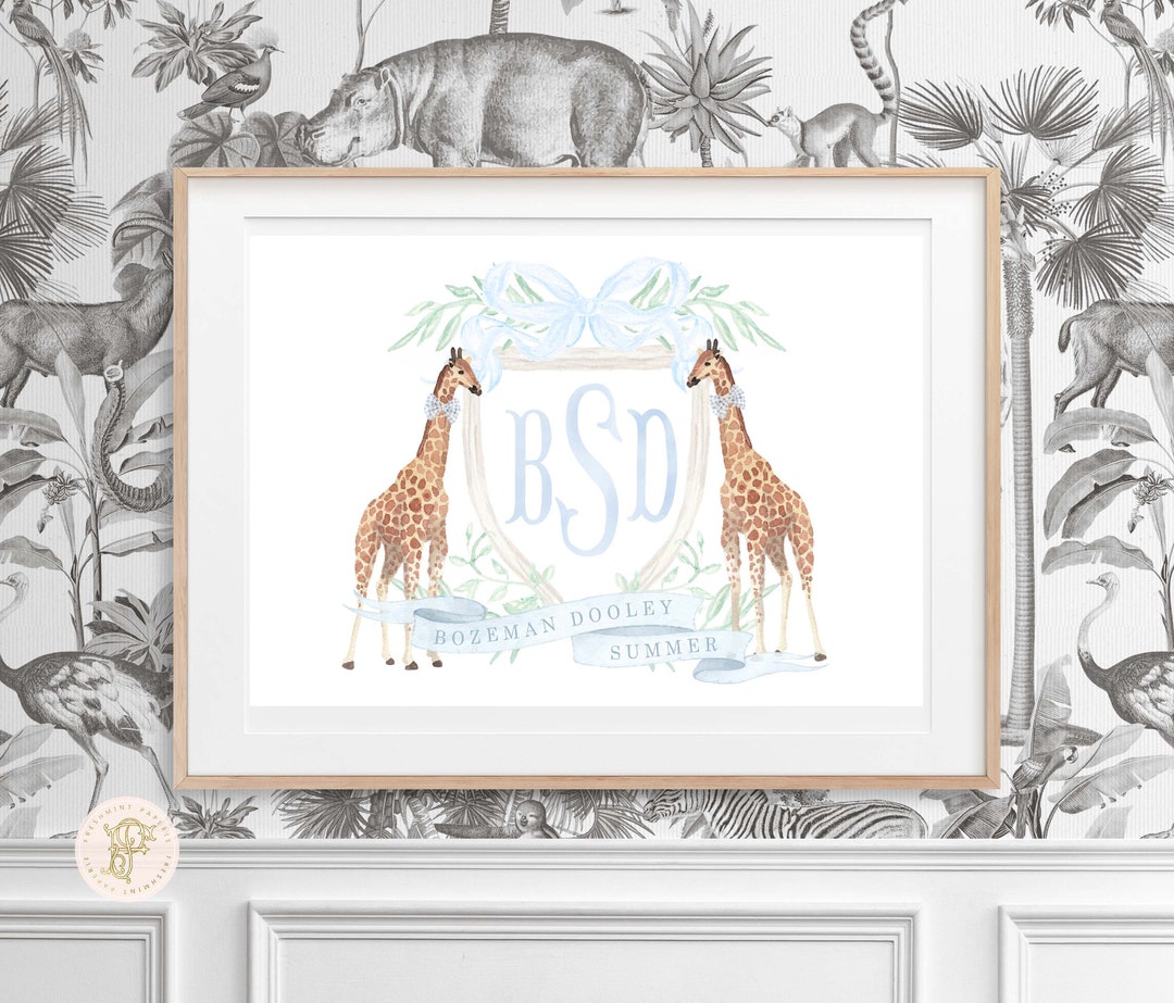 Giraffe Wall Art, Watercolor Giraffe Wall Art, Nursery Name Print