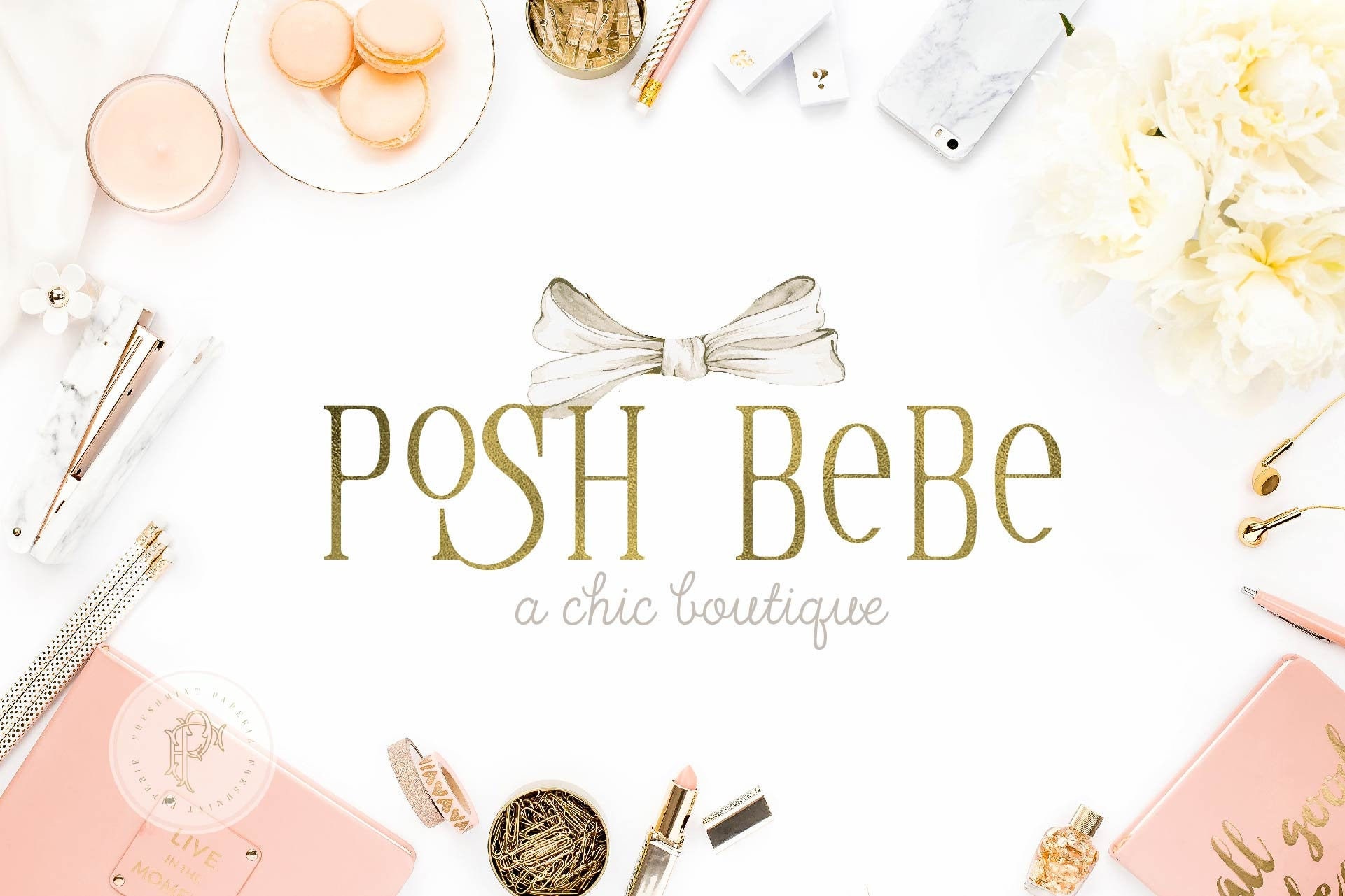 Boutique Logo Baby Boutique Logo Kids Boutique Logo Ribbon Logo Pretty Logo Chic Logo Gold Logo Design Monogram Logo Elegant