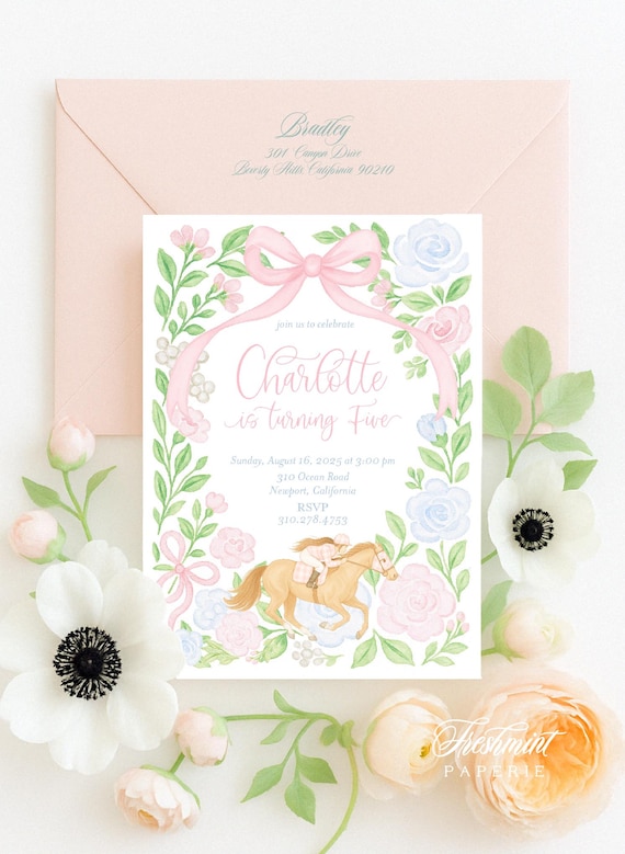 Derby Birthday invitation - Watercolor Horse Racing Birthday Invitation - Equestrian invitation - Horse Riding invitation - Granmillennial
