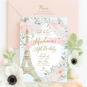Paris invitation, french invitation, Parisian birthday invitation, glitter invitation, ooh la la, Paris birthday party invitation
