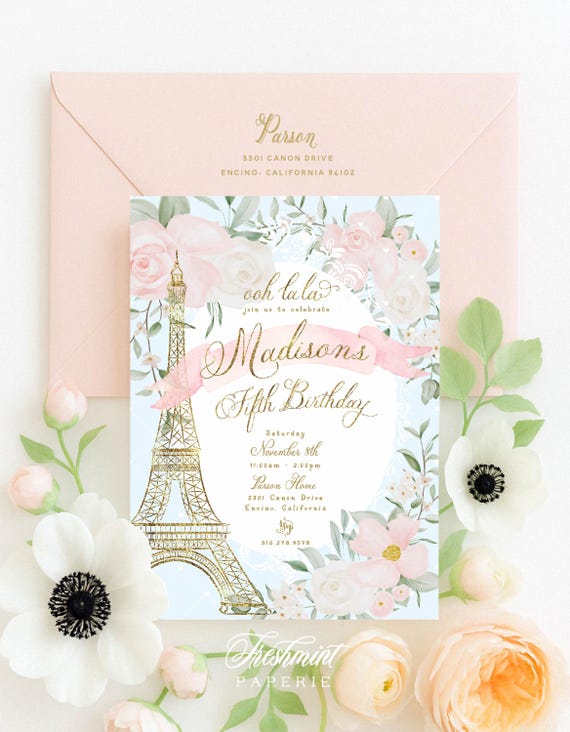 Paris invitation, french invitation, Parisian birthday invitation, glitter invitation, ooh la la, Paris birthday party invitation