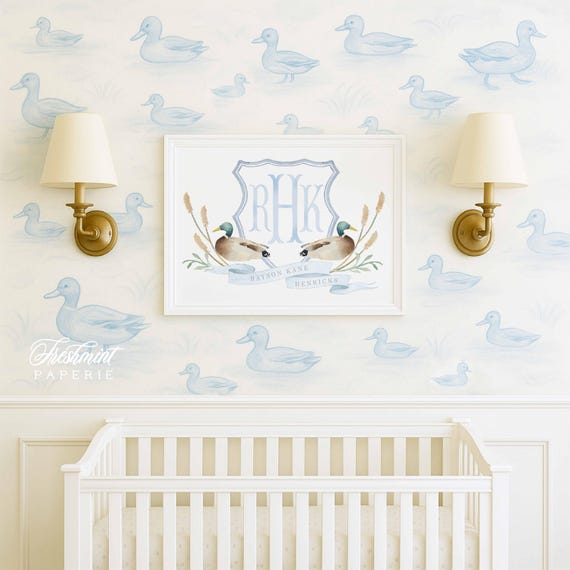 Mallard Duck Monogram Nursery Wall Art Print