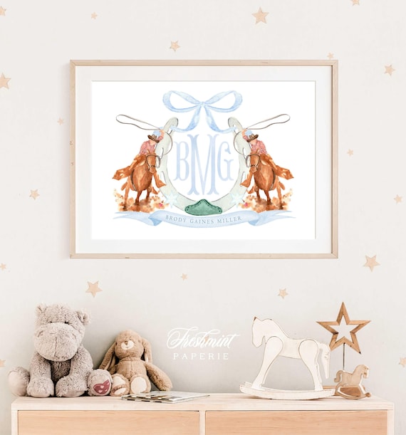 Rodeo wall art, Western Wall Art, Nursery name print, Horse Wall art, Cowboy, Wild west, Monogram