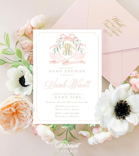 Swan baby shower Invitation, Swan Invitation, Baby Shower Invitation, Watercolor Swan, Monogram,  Monogram Swan Invitation