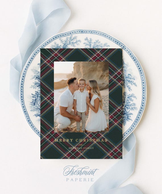 Plaid Photo Holiday Cards: Tartan Stewart Christmas Family Cards
