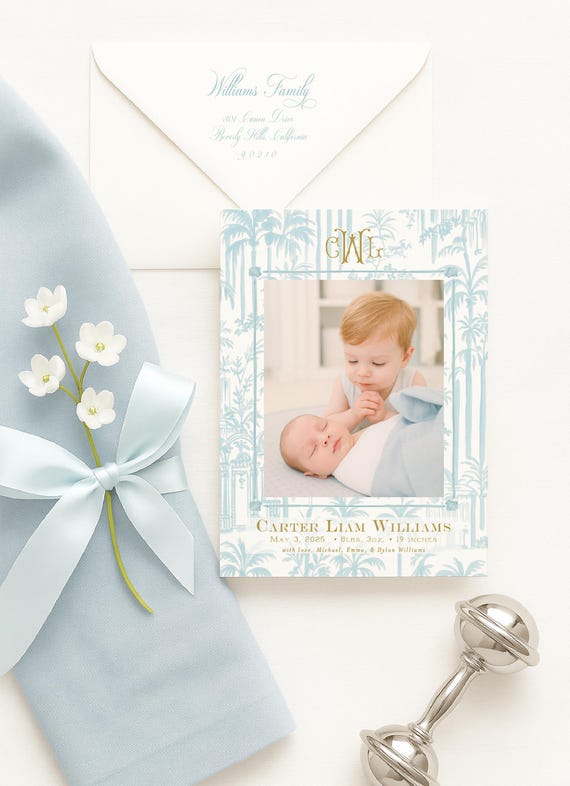 Watercolor Birth Announcement, Boy Birth Announcement, Birth Announcement, Palm Trees, Birth Announcement, Welcome Baby