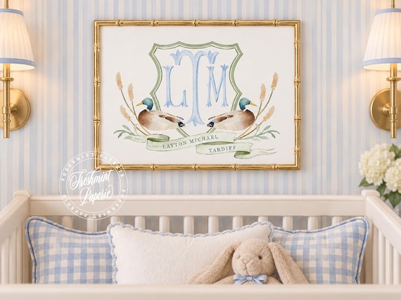 Mallard Duck Monogram Nursery Art Print