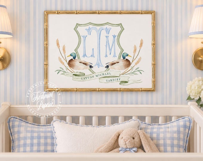 Mallard Duck Monogram Nursery Art Print