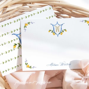Gepersonaliseerde briefpapier - notitiekaarten monogram - citroenmonogram notitiekaarten - briefpapiersuite - citroensuite - set47
