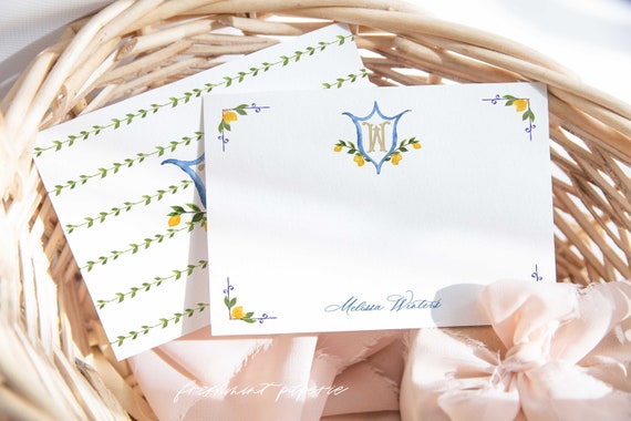 Personalized Stationery - Monogram Note Cards - Lemon Monogram Note Cards - Stationery Suite - Lemon Suite - set47