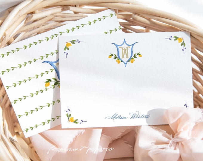 Personalized Stationery - Monogram Note Cards - Lemon Monogram Note Cards - Stationery Suite - Lemon Suite - set47